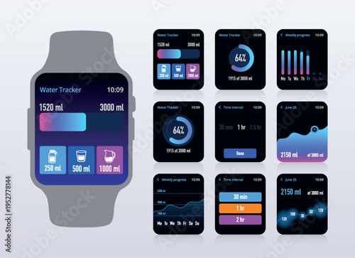 Smartwatch Water Intake Progress Tracker Screens No.65