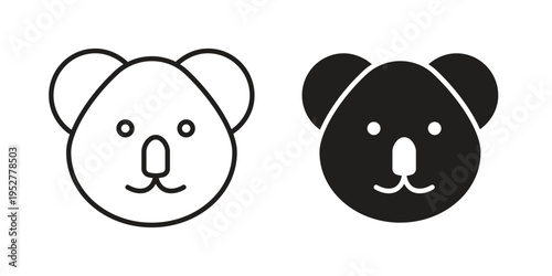 Koala head icon Line Design Vector Illustration. Solid Black icons