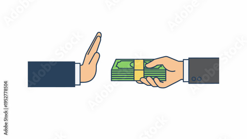 Businessman Hand Refusing Bribe Money Stack Offering