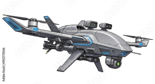 Advanced drone technology showcasing aerial surveillance and reconnaissance capabilities in modern warfare.