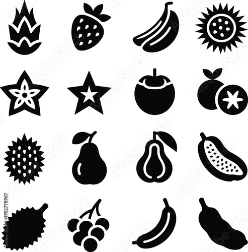Assorted Tropical Fruit Icons Set Vector Illustration
