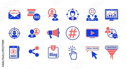 Digital marketing icons for business and social media strategy