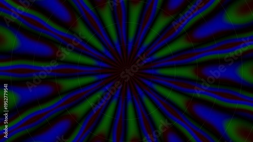 Abstract Dark Psychedelic Radial Burst Background in Blue and Green