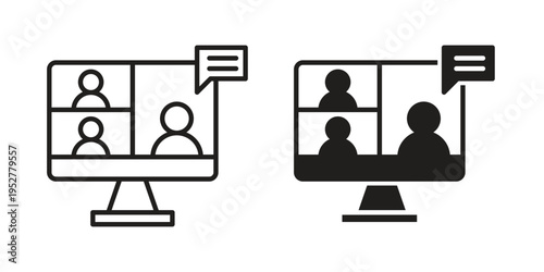 Online meeting icon Line Design Vector Illustration. Solid Black icons