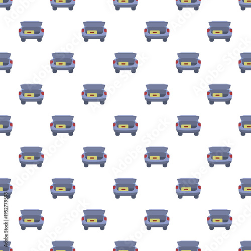 Car boot open, showing an empty luggage compartment, repeating in a flat seamless pattern