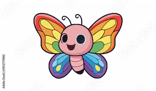 Bright Colorful Cartoon Butterfly with Happy Face Cute Character Vector Illustration