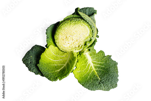 Half savoy cabbage isolated on white background
