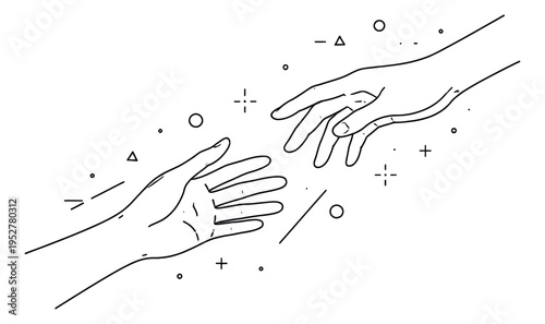 Line art illustration of two hands depicting connection for support