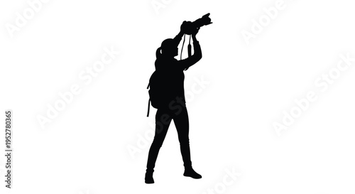 Vector silhouette of a tourist with binoculars