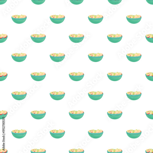 Bowls of fresh fruit salad creating a repetitive pattern background