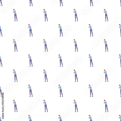 Person covering mouth while coughing in a seamless repeating pattern
