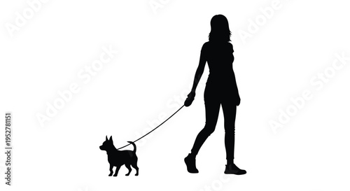 Vector silhouette of woman walking dog