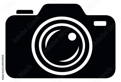 Minimalist illustration of a camera depicting a photographic icon for photography and media design