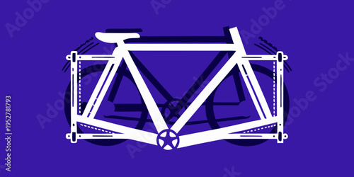 Minimalist white bicycle illustration against a vibrant purple background