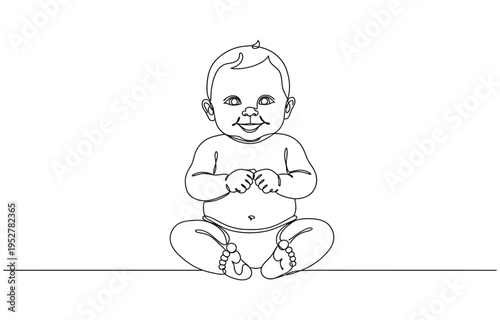 Continuous one line drawing of crawling baby. Happy baby boy learn to crawl on the floor.