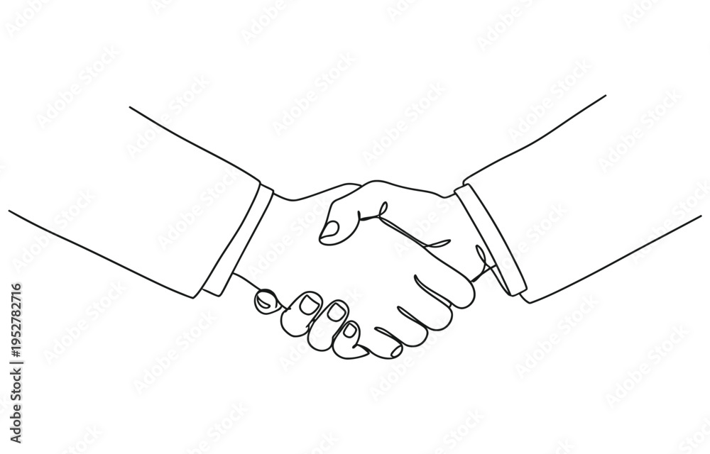 Fototapeta premium Handshake line hand continuous business people outline partnership vector together.