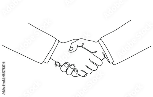 Handshake line hand continuous business people outline partnership vector together.