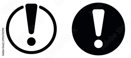 Minimalist exclamation mark icon set featuring outline and filled variations for alerts and notifications