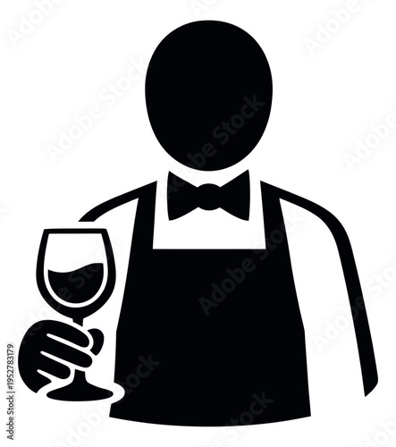 Silhouette illustration of a waiter depicting serving a glass of wine for hospitality industry