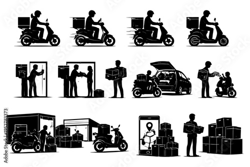 Male delivery rider journey: from pickup to customer in urban setting.