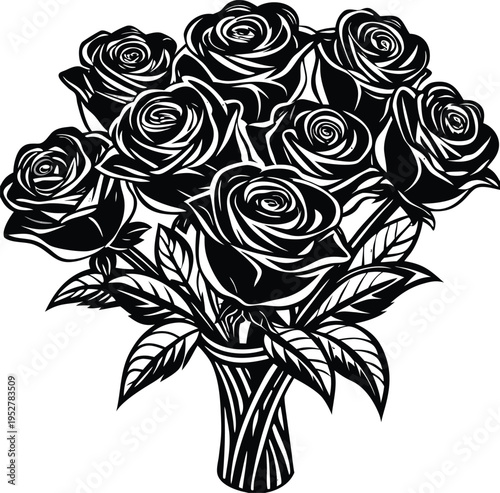 Set of black roses bouquet vector illustration