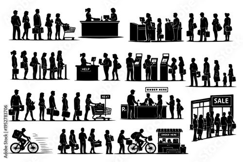 Silhouettes of diverse people in various activities and social interactions.