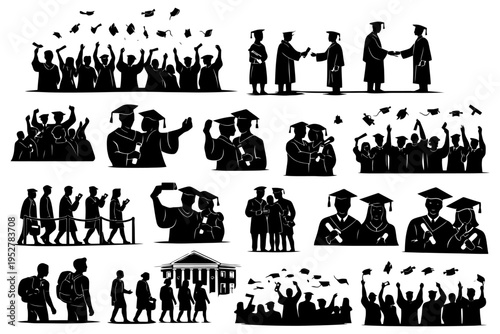 Graduation silhouettes: celebrating academic achievement and ceremony.