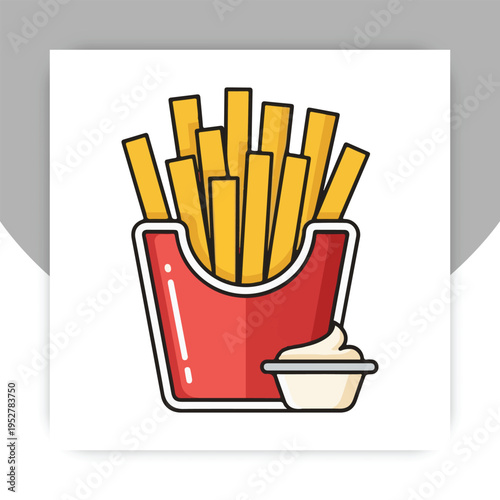 Isolated Golden French Fries Icon in Red Box – Fast Food Vector Illustration