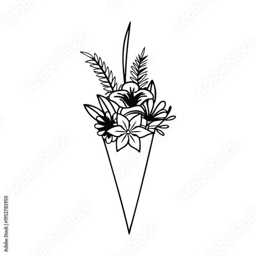 Vector floral bouquet illustration with leaves and flowers