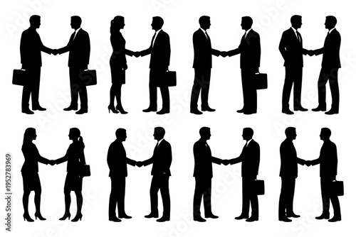 Silhouette of business professionals shaking hands.