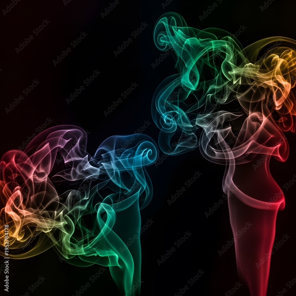 Obraz premium Vibrant abstract smoke swirls in neon colors on black background
