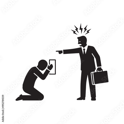 Vector Icon of an Angry Boss Firing an Employee or Giving a Reprimand
