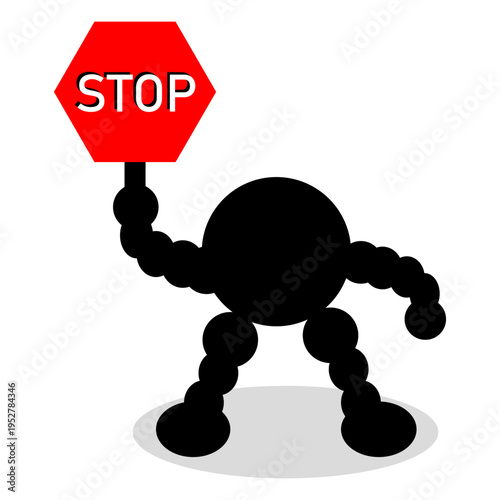 Vector “robot holding a stop sign” of technology and warning or control, with a modern, clean and communicative illustration style, bold, informative and modern—often used for digital security themes,