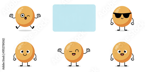 A collection of cute round brown character mascots displaying various facial expressions and poses Vector
