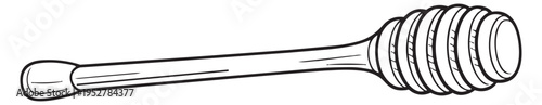 Hand drawn line art illustration of a honey dipper depicting a kitchen utensil for serving sweet food