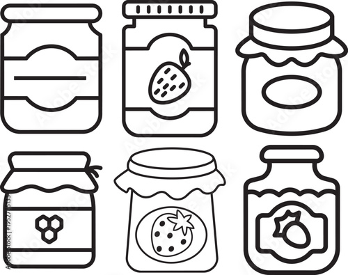 Jar Variety: A detailed illustration showcases an array of charming jar designs, ready to be filled with delectable preserves. Each jar, unique in shape and label.