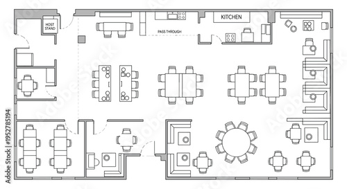 A detailed architectural floor plan design with various rooms and spaces, Generative AI.