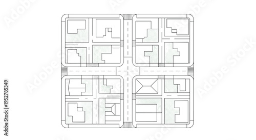 A detailed architectural floor plan design with multiple rooms and corridors in a building layout, Generative AI.
