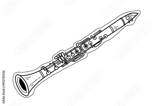 Black and white line drawing of a clarinet musical instrument