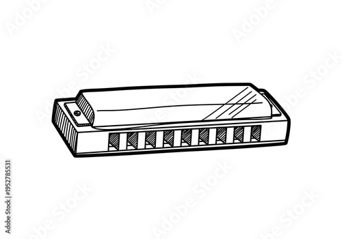 Black and white line drawing of a diatonic harmonica showing reed slots