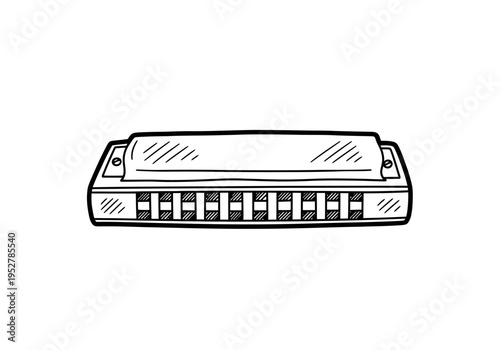 Black and white line drawing of a diatonic harmonica against a white background