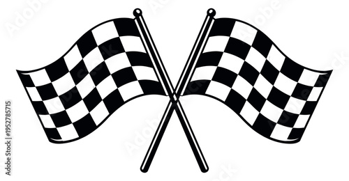 Line art illustration of two crossed checkered flags depicting a finish line for racing