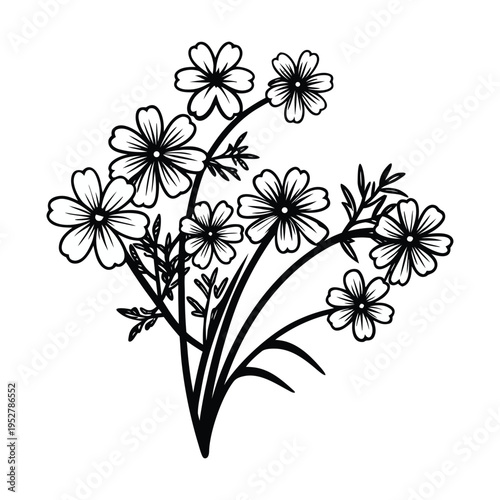 Vector illustration of a bouquet of 9 black flowers