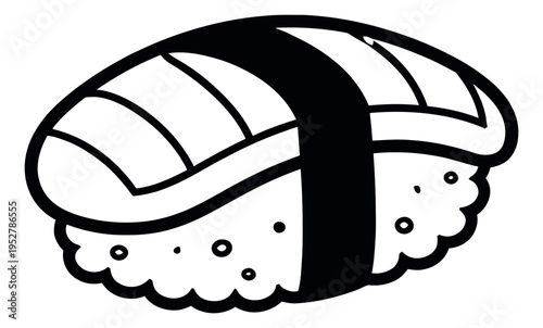 Hand drawn line art illustration of sushi nigiri depicting a traditional japanese food for asian cuisine menus and restaurant branding