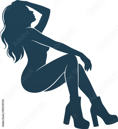 Woman silhouette dark blue female figure fashion pose illustration