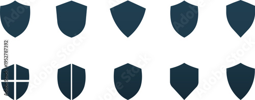 Shield icons dark blue protection security defense symbols set
