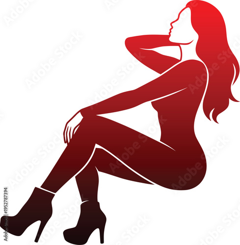Woman silhouette red dynamic pose movement fashion illustration