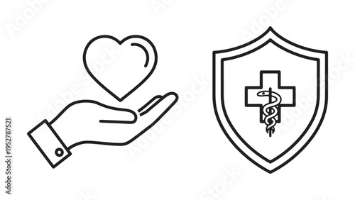 Caring hand with heart and medical shield protection icon healthcare insurance concept