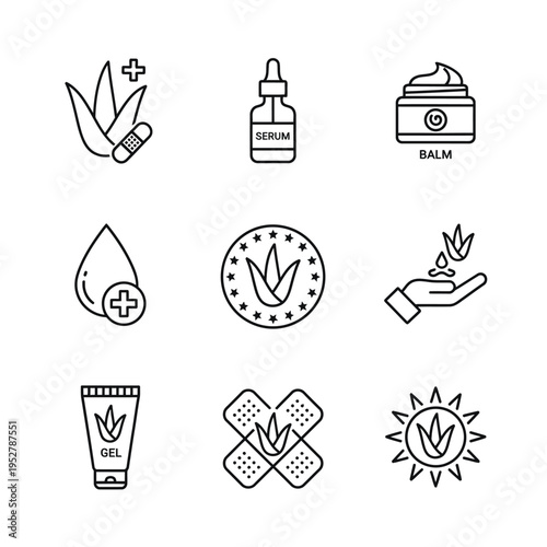 Aloe Vera Skincare Icons Set Vector Illustration.