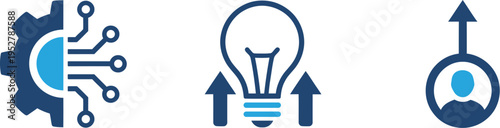 Innovation icons gear circuit lightbulb arrows technology symbols